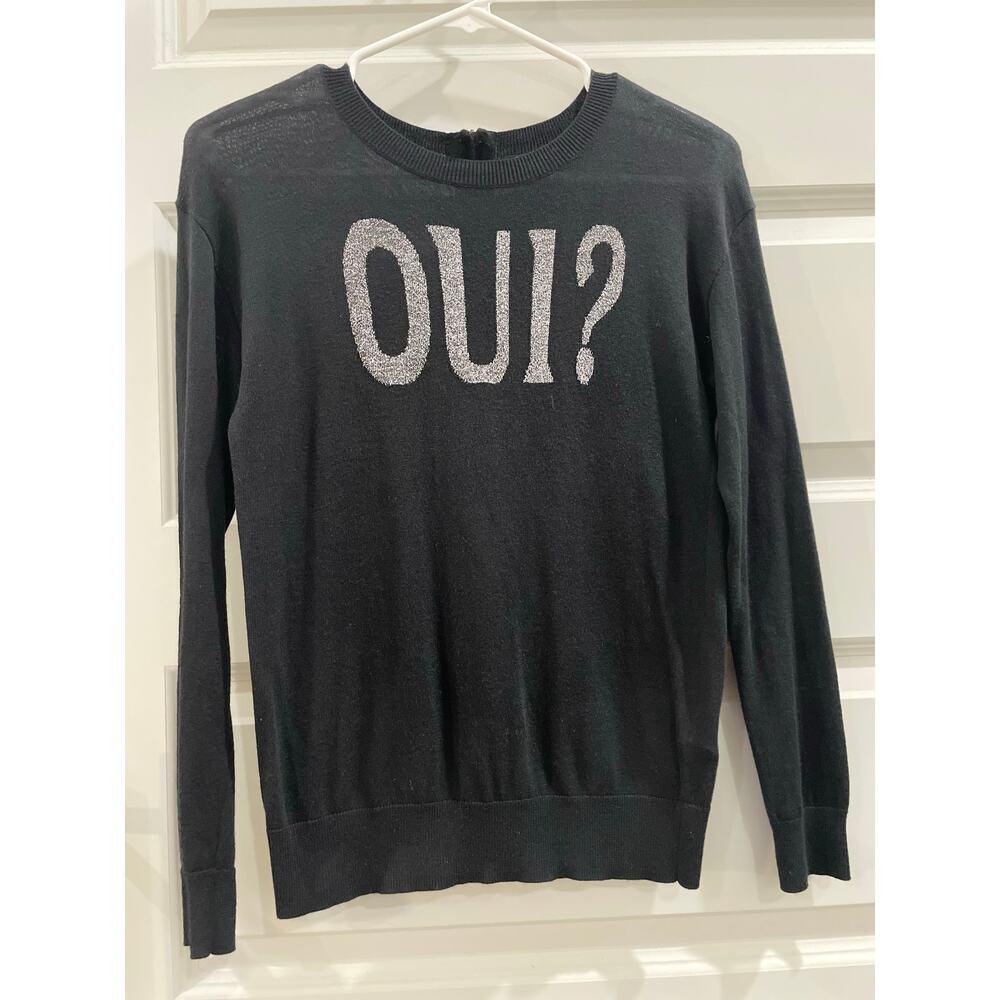 Graphic statement Parisian pullover crew sheer sweater, SMALL, Like NEW